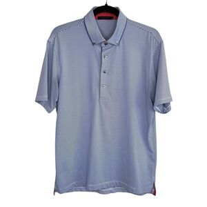 Greyson Golf Polo Medium Blue White Stripe Button Collar  Travel Active Short Sl